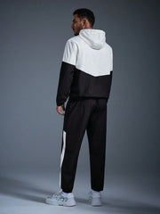 CONTRAST COLOR HOODED JACKET AND SWEATPANTS CASUAL SUIT