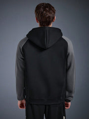 MEN'S FASHION COLOR BLOCK RAGLAN SLEEVE STRIPED HALF-ZIP HOODIE