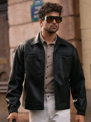 MEN'S CASUAL MULTI-POCKET PU LEATHER LONG SLEEVE JACKET