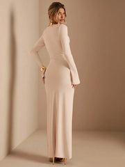 LONG SLEEVE KNITTED RUCHED WAIST TWIST HEM LAYERING DRESS