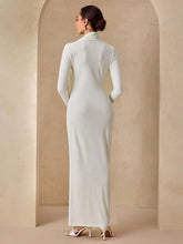 WOMEN'S DRESS WITH SCARF COLLAR, LONG RIBBON TIE WAIST DESIGN