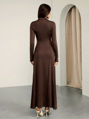 SOLID COLOR HALF-BUTTON FRONT KNIT DRESS