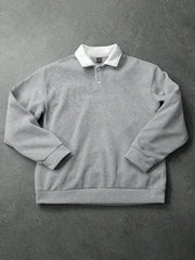 LOOSE FIT MEN'S CONTRAST COLLAR POLO NECK SWEATSHIRT