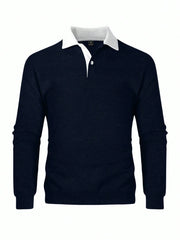LOOSE FIT MEN'S CONTRAST COLLAR POLO NECK SWEATSHIRT