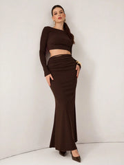 OFF SHOULDER TOP AND MERMAID HEM SKIRT SET