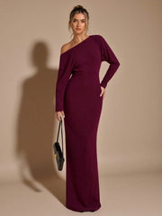 ASYMMETRIC SHOULDER FITTED KNIT DRESS