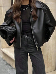 LOOSE FIT FAUX LEATHER JACKET
