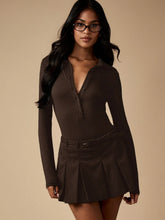 HENLEY NECKLINE LONG SLEEVE BUTTON FRONT TOP
