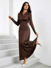SOLID COLOR HALF-BUTTON FRONT KNIT DRESS