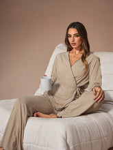 V-NECK CRISS-CROSS TIE LONG SLEEVE FLARED LEG LOUNGE WEAR