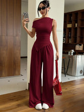 ASYMMETRIC HEM SOLID COLOR TANK TOP AND PANTS