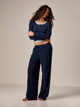 LOUNGEWEAR SET LONG SLEEVE HENLEY TOP WIDE LEG PANTS