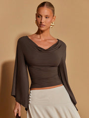 SOLID COLOR FLARED SLEEVE TOP