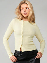 RIBBED BUTTON-UP LONG SLEEVES TOP