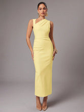 ASYMMETRIC NECK RUCHED FITTED DRESS