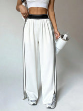 WAISTBAND CONTRAST STRIPE LOOSE FIT STRAIGHT LEG PANTS