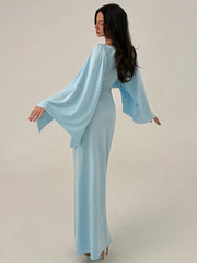 RUFFLED SHOULDERS WRAP-AROUND A-LINE SILHOUETTE DRESS
