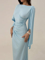 RUFFLED SHOULDERS WRAP-AROUND A-LINE SILHOUETTE DRESS