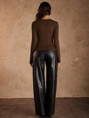 SQUARE NECK RUCHED FITTED LONG SLEEVE TOP