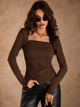 SQUARE NECK RUCHED FITTED LONG SLEEVE TOP