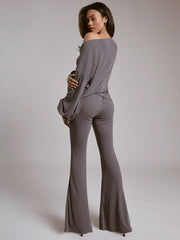 OFF-SHOULDER LOOSE-FIT TOP WITH FLARE MAXI PANT