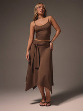 TANK TOP WITH ASYMMETRIC MIDI WRAP SKIRT WITH TIE WAIST DETAIL