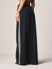 WIDE LEG PALAZZO TROUSERS WITH SIDE STRIPE DETAIL