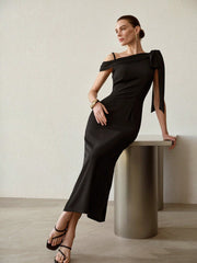 ELEGANT ASYMMETRICAL NECK LONG DRESS