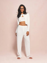 CROP LONG SLEEVE BUTTON FRONT TOP WITH WIDE LEG CASUAL PANTS LOUNGE SET