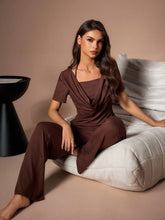 DRAPED NECK LOOSE FIT SHORT SLEEVE & LONG PANTS PAJAMA SET