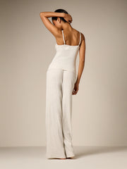 RIBBED KNIT CAMI AND WIDE LEG TROUSER PAJAMA SET