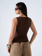 CUTOUT DESIGN CROPPED CASUAL TANK TOP