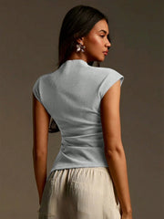 CASUAL HOLLOW-OUT BUTTON DECOR TOP