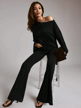 OFF-SHOULDER LOOSE-FIT TOP WITH FLARE MAXI PANT
