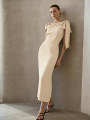 ELEGANT ASYMMETRICAL NECK LONG DRESS