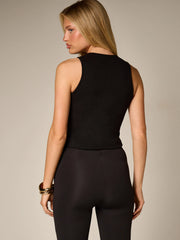 SLEEVELESS RIBBED LACE TRIM V NECK TANK TOP