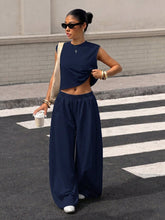 CASUAL VEST & WIDE LEG PANTS SET