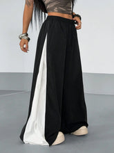 COLOR BLOCK SPLICE DESIGN SIDE ZIPPER WIDE LEG PANTS