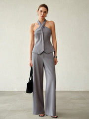 HALTER BACKLESS TOP & SLIM FLARE LEG PANTS