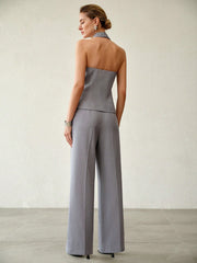 HALTER BACKLESS TOP & SLIM FLARE LEG PANTS
