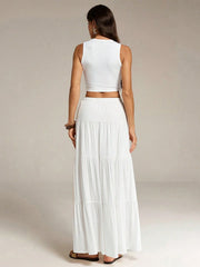 PLAIN CROPPED TANK TOP AND LONG SKIRT SET