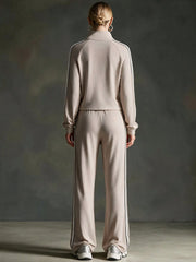 STRIPED HALF-ZIP LONG SLEEVE CROPPED HOODIE AND FLARED PANTS