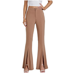 HIGH WAIST FLARE FRONT SPLIT BELL BOTTOM PANTS