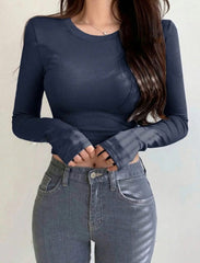 SLIM FIT CROP TOP LONG SLEEVES T SHIRT