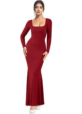 SQUARE NECK LONG SLEEVE BODYCON