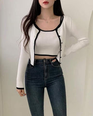 WOMEN'S CONTRAST TRIM BUTTON-UP LONG SLEEVE TOP