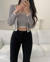 WOMEN'S CONTRAST TRIM BUTTON-UP LONG SLEEVE TOP