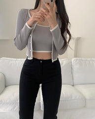 WOMEN'S CONTRAST TRIM BUTTON-UP LONG SLEEVE TOP