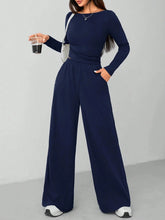 CASUAL 2PCS KNITTED SLIM TOP & WIDE LEG PANTS