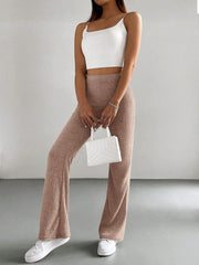 SOLID RIBBED FLARED-LEG PANT